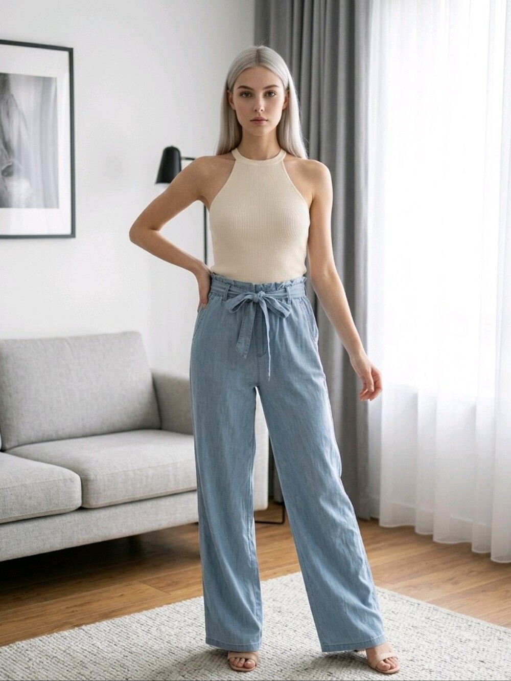 Altar'd State SZ M 100% Lyocell Wide Leg Belted Paperbag Waist Flowy Pants